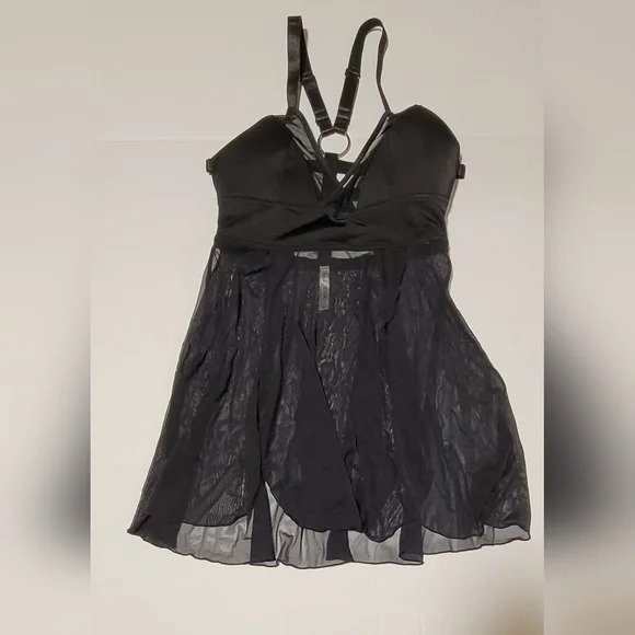 Coquette ~ Peep Show Babydoll ~ Black Gothic O-Ring Strappy Cage Lingerie - Picture 16 of 16